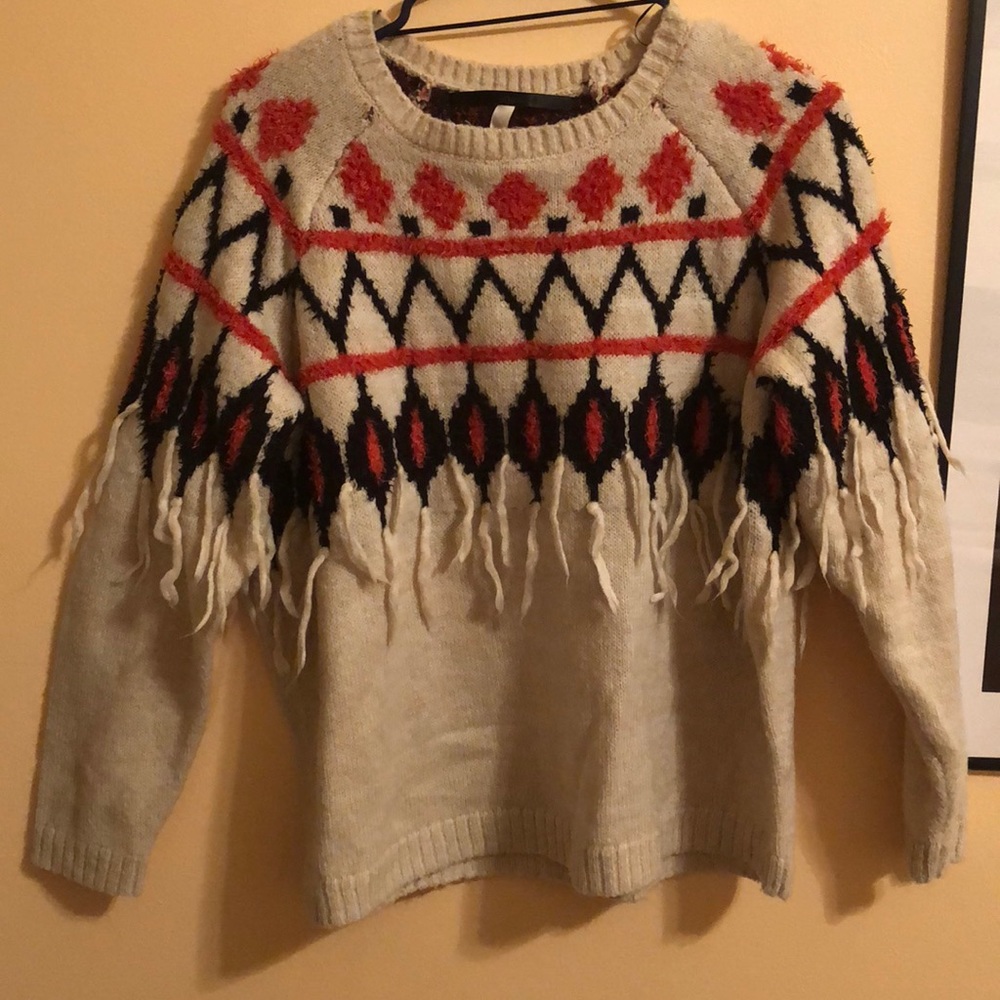 Kensie Boho Fringe Sweater Size M